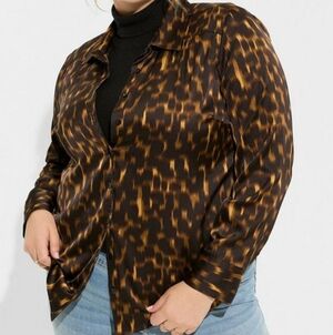 Torrid Satin Button-up Long Sleeve Blouse